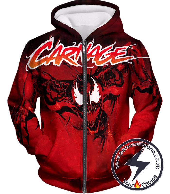 Marvels Venom Carnage Red Printed Zip Up Hoodie